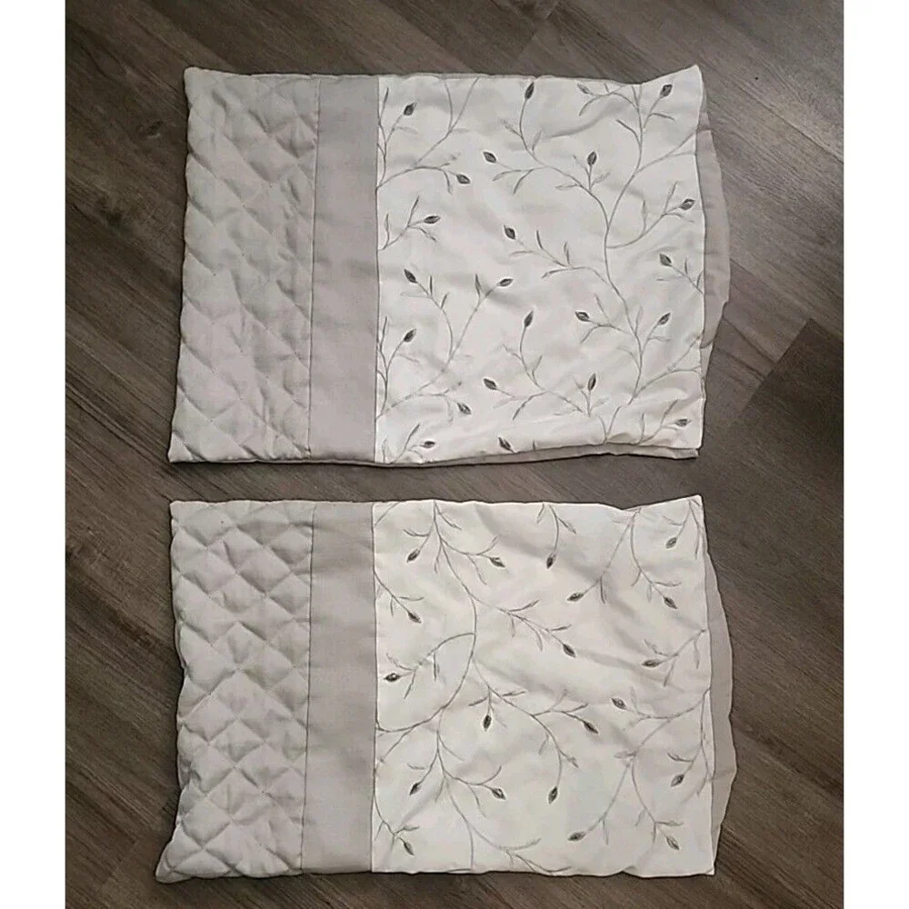 Pillow Covers White Brown Embroidered Quilted 20x26 Standard Pillowcase